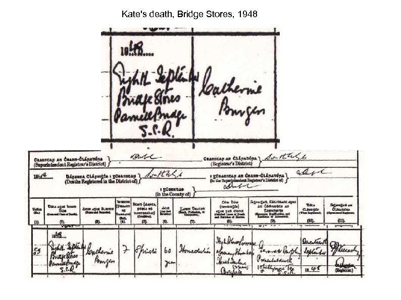 Kate's death, Bridge Stores, 1948 