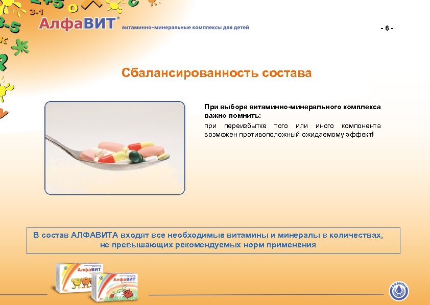 -6 - Сбалансированность состава При выборе витаминно-минерального комплекса важно помнить: при переизбытке того или