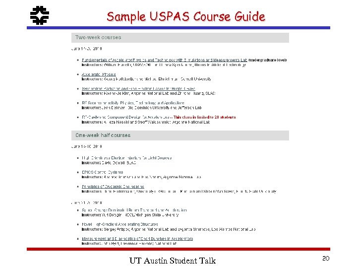 f Sample USPAS Course Guide UT Austin Student Talk 20 