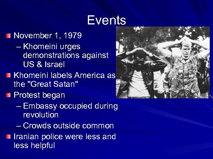 Events November 1, 1979 – Khomeini urges demonstrations against US & Israel Khomeini labels