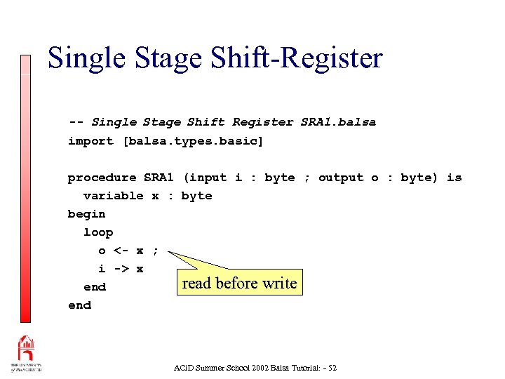 Single Stage Shift-Register -- Single Stage Shift Register SRA 1. balsa import [balsa. types.