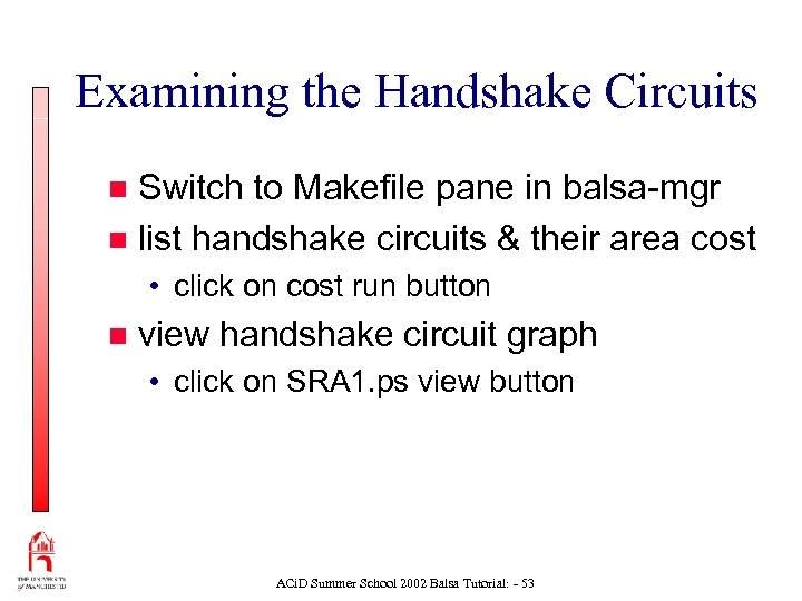 Examining the Handshake Circuits Switch to Makefile pane in balsa-mgr n list handshake circuits