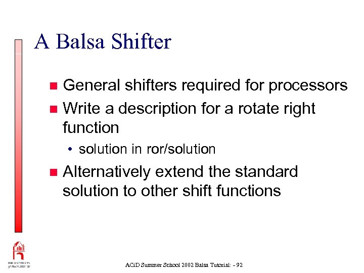 A Balsa Shifter General shifters required for processors n Write a description for a