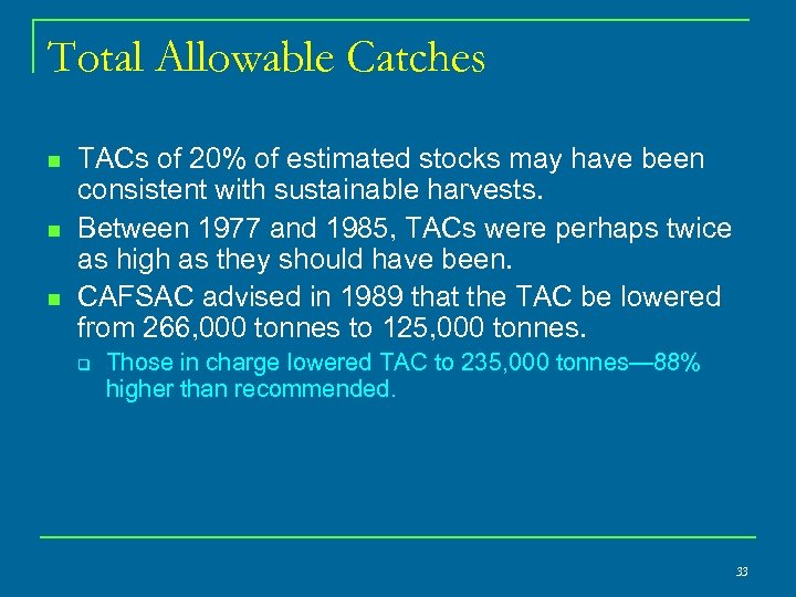 Total Allowable Catches n n n TACs of 20% of estimated stocks may have