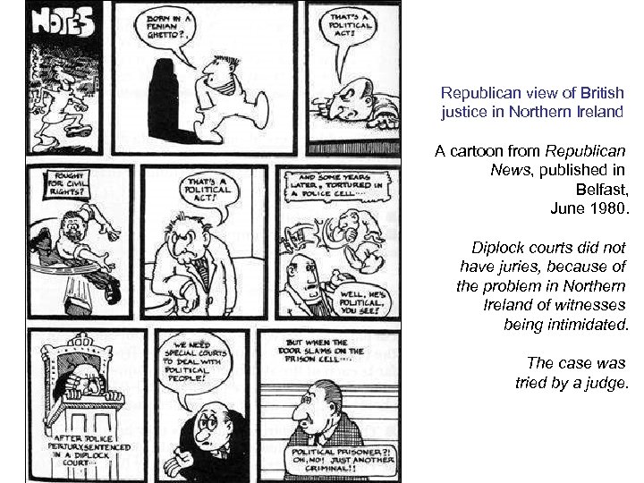 Republican view of British justice in Northern Ireland A cartoon from Republican News, published