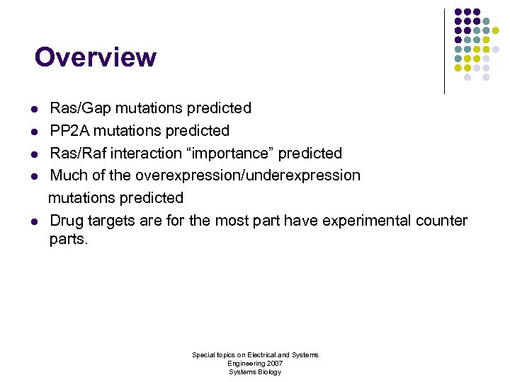 Overview l l l Ras/Gap mutations predicted PP 2 A mutations predicted Ras/Raf interaction