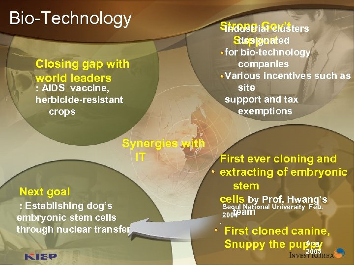 Bio-Technology Strong Gov’t Industrial clusters designated Support for bio-technology companies Various incentives such as