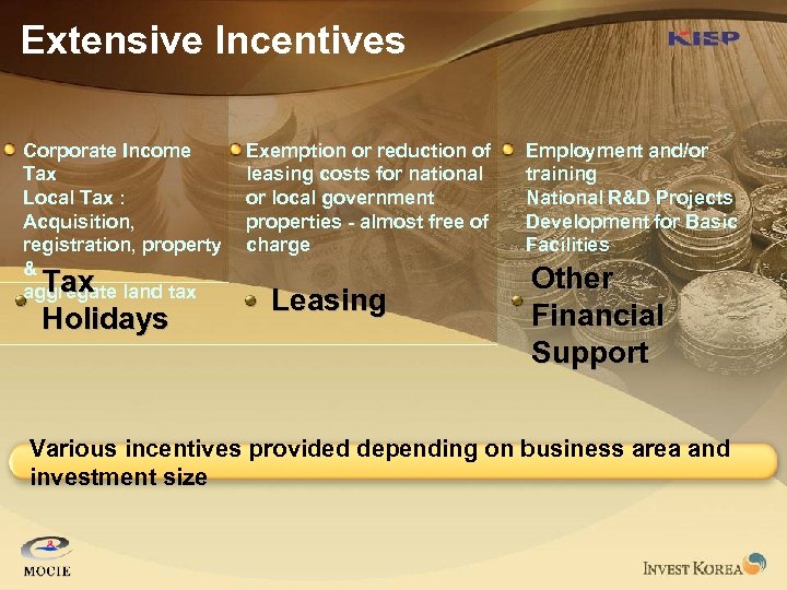 Extensive Incentives Corporate Income Tax Local Tax : Acquisition, registration, property & Tax aggregate