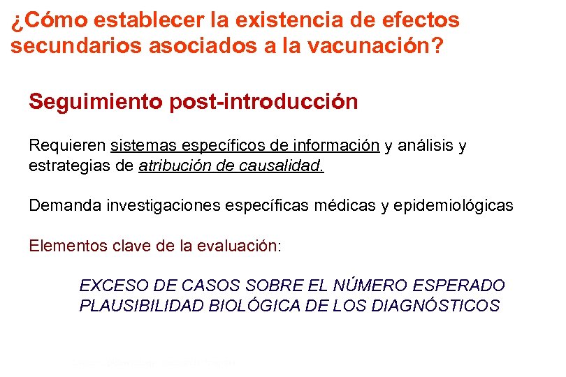 ¿Cómo establecer la existencia de efectos secundarios asociados a la vacunación? Seguimiento post-introducción Requieren