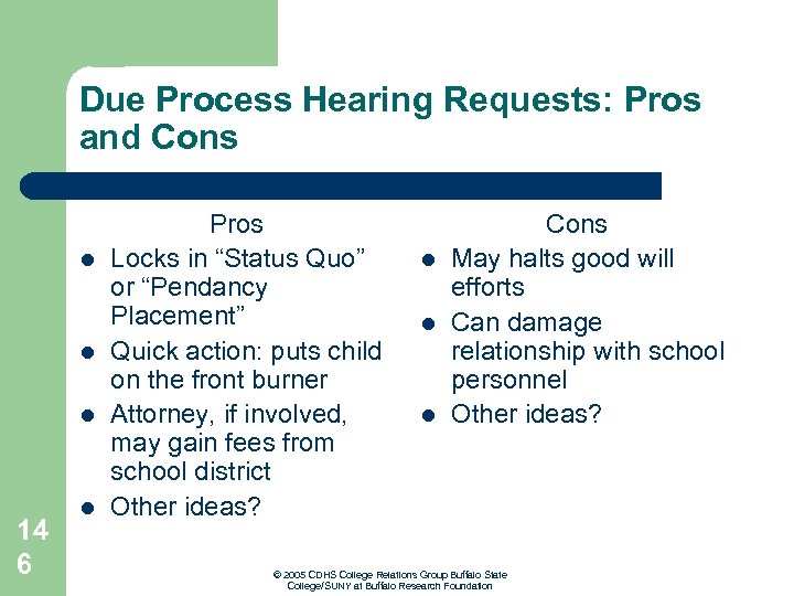 Due Process Hearing Requests: Pros and Cons l l l 14 6 l Pros