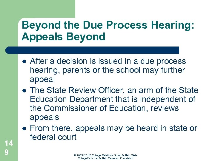 Beyond the Due Process Hearing: Appeals Beyond l l l 14 9 After a