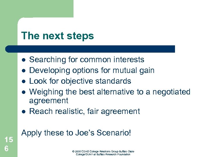 The next steps l l l 15 6 Searching for common interests Developing options