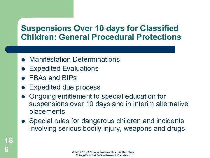 Suspensions Over 10 days for Classified Children: General Procedural Protections l l l 18
