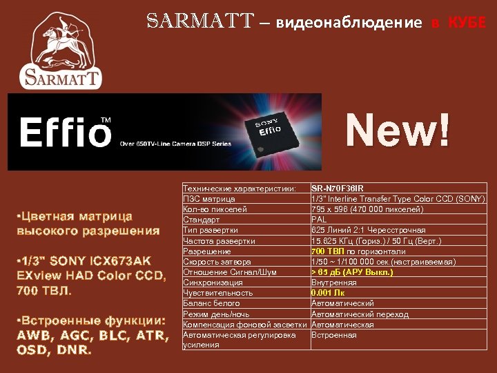 SARMATT – видеонаблюдение в КУБЕ New! • Цветная матрица высокого разрешения • 1/3" SONY