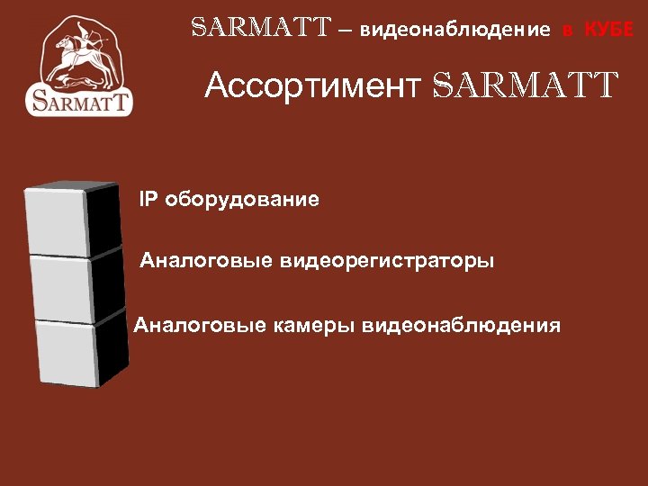 SARMATT – видеонаблюдение в КУБЕ Ассортимент SARMATT IP оборудование Аналоговые видеорегистраторы Аналоговые камеры видеонаблюдения