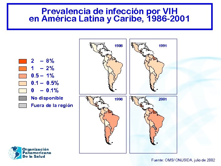 Prevalencia de infección por VIH en América Latina y Caribe, 1986 -2001 1986 2