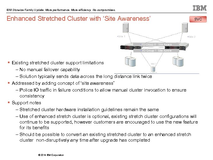 IBM Storwize Family Update: More performance. More efficiency. No compromises. Enhanced Stretched Cluster with