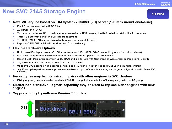 © 2014 IBM Corporation New SVC 2145 Storage Engine 1 H 2014 § New