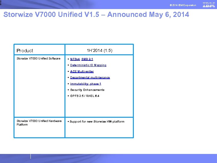 2 6 © 2014 IBM Corporation Storwize V 7000 Unified V 1. 5 –