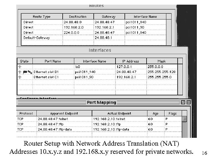 Router Setup with Network Address Translation (NAT) Addresses 10. x. y. z and 192.