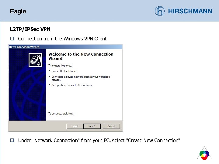 Eagle L 2 TP/IPSec VPN q Connection from the Windows VPN Client q Under