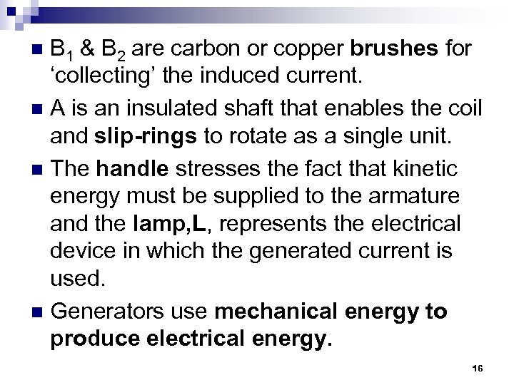 B 1 & B 2 are carbon or copper brushes for ‘collecting’ the induced