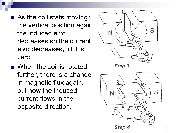 n n As the coil stats moving to the vertical position again, the induced