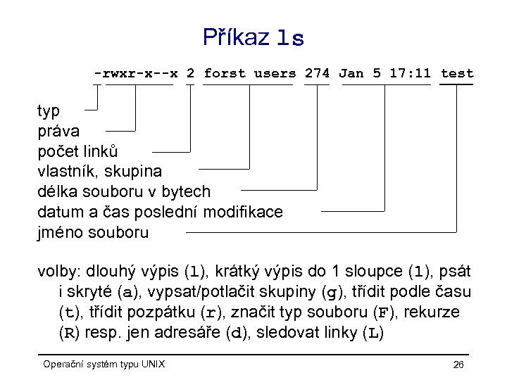 Příkaz ls -rwxr-x--x 2 forst users 274 Jan 5 17: 11 test typ práva
