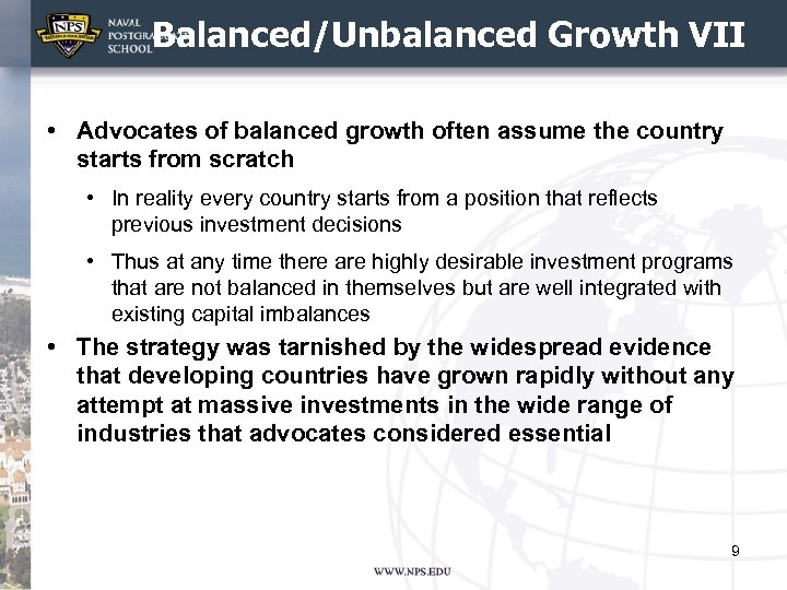 Balanced/Unbalanced Growth VII • Advocates of balanced growth often assume the country starts from