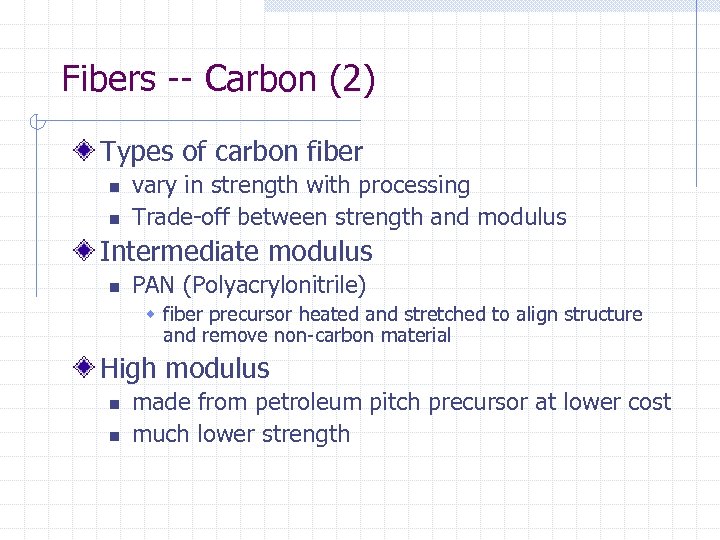 Fibers -- Carbon (2) Types of carbon fiber n n vary in strength with