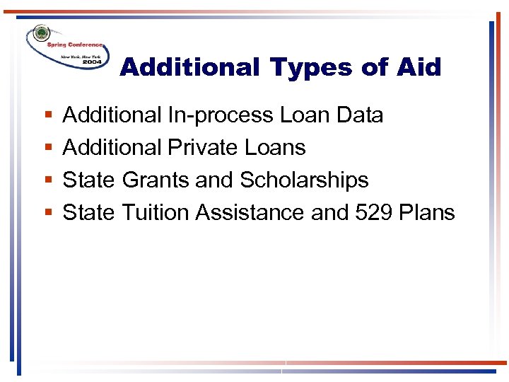 Additional Types of Aid § § Additional In-process Loan Data Additional Private Loans State