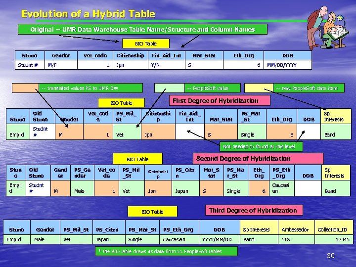 Evolution of a Hybrid Table Original -- UMR Data Warehouse Table Name/Structure and Column