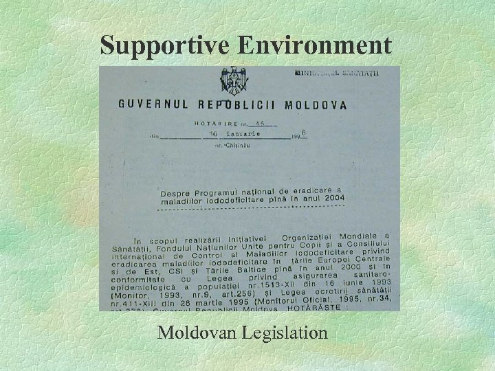 Supportive Environment Moldovan Legislation 