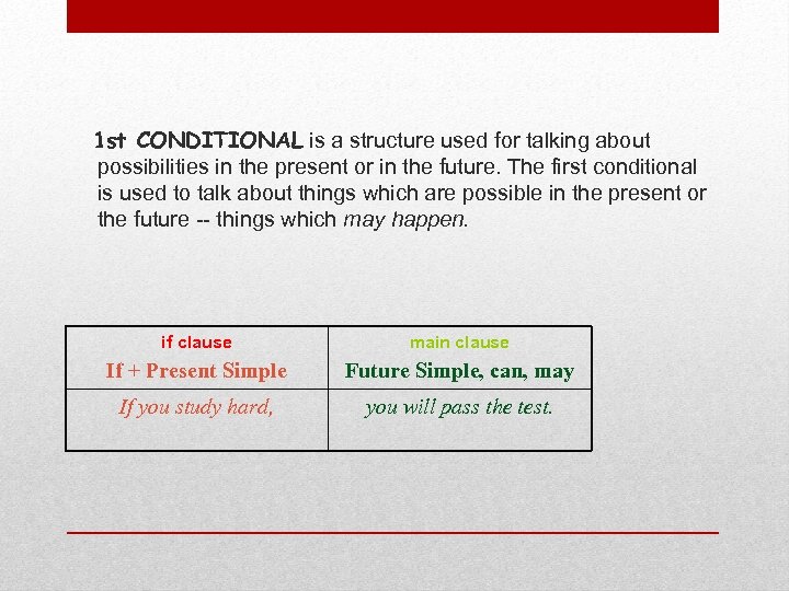 1 st CONDITIONAL is a structure used for talking about possibilities in the present