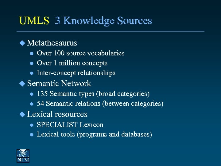 Unified Medical Language System UMLS NLM Presentation Theater