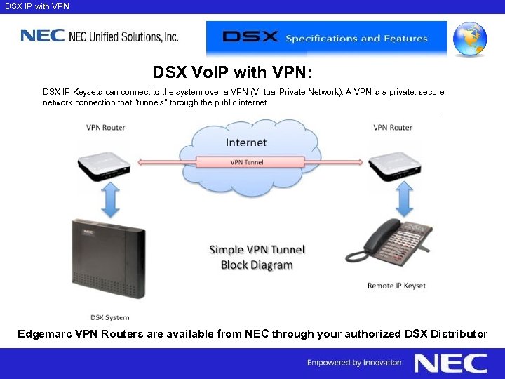 DSX IP with VPN DSX Vo. IP with VPN: DSX IP Keysets can connect