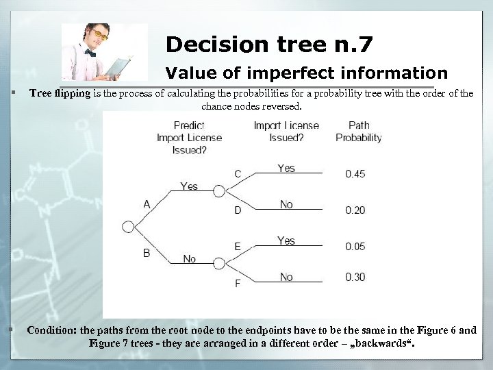 Decision tree n. 7 Value of imperfect information § Tree flipping is the process