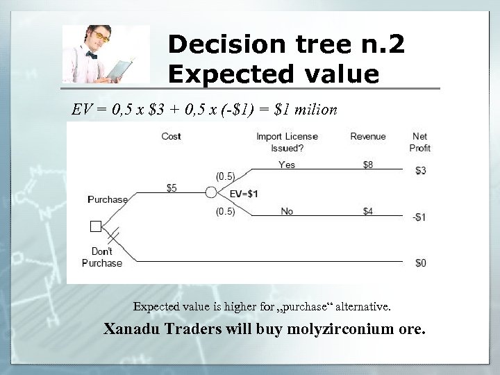 Decision tree n. 2 Expected value EV = 0, 5 x $3 + 0,