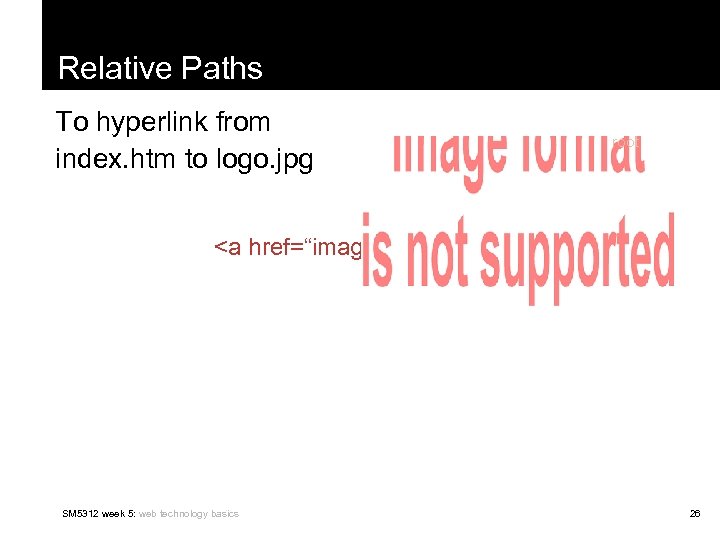 Relative Paths To hyperlink from index. htm to logo. jpg root <a href=“images/logo. jpg”>