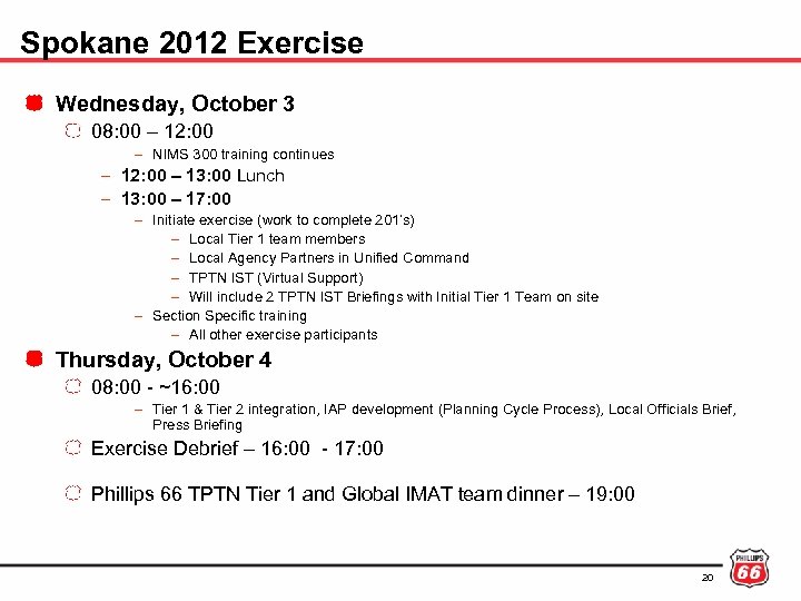 Spokane 2012 Exercise Wednesday, October 3 08: 00 – 12: 00 – NIMS 300