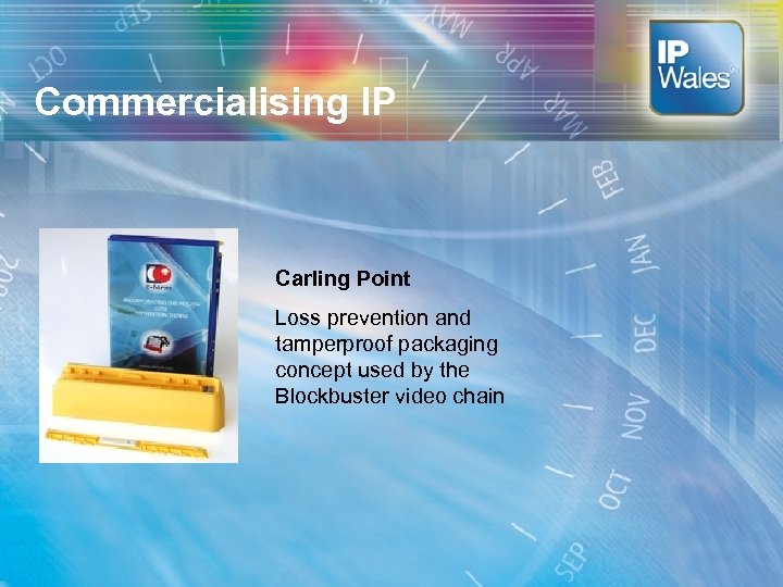 Commercialising IP Carling Point Loss prevention and tamperproof packaging concept used by the Blockbuster