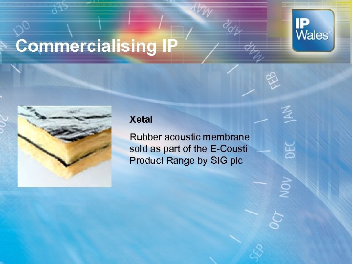 Commercialising IP Xetal Rubber acoustic membrane sold as part of the E-Cousti Product Range