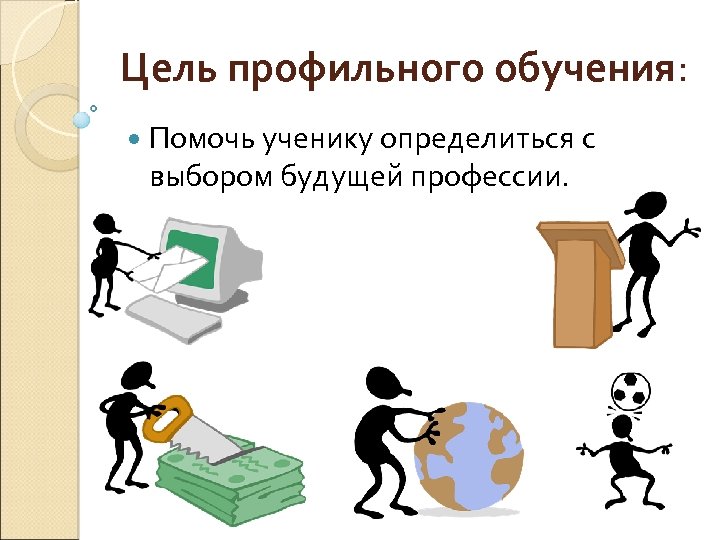 Цель профильного обучения: Помочь ученику определиться с выбором будущей профессии. 