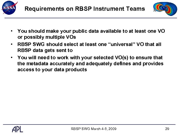 Requirements on RBSP Instrument Teams • You should make your public data available to