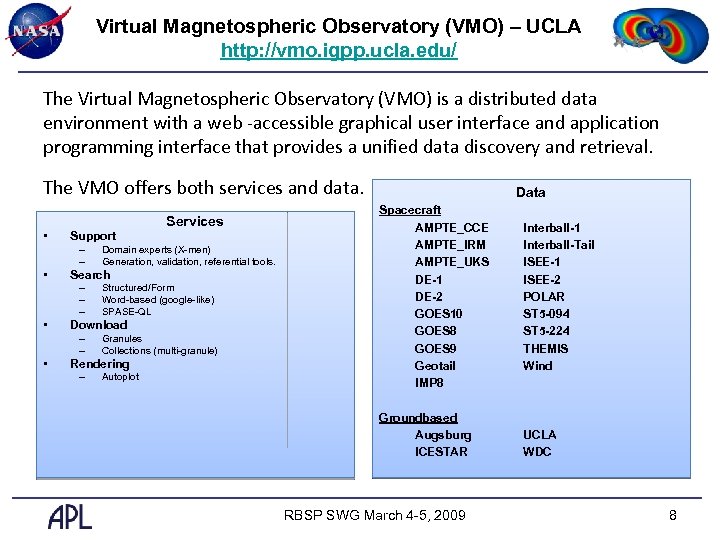 Virtual Magnetospheric Observatory (VMO) – UCLA http: //vmo. igpp. ucla. edu/ The Virtual Magnetospheric