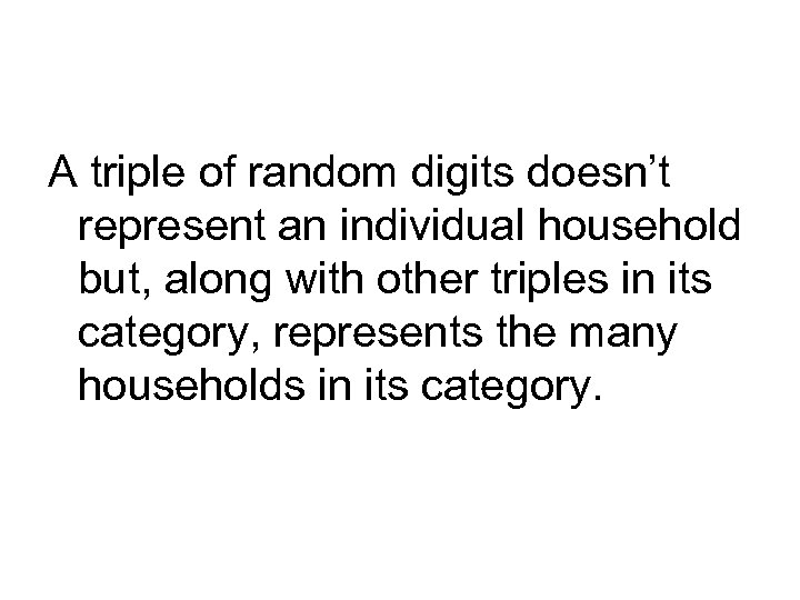 A triple of random digits doesn’t represent an individual household but, along with other