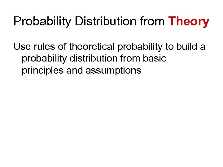 Probability Distribution from Theory Use rules of theoretical probability to build a probability distribution