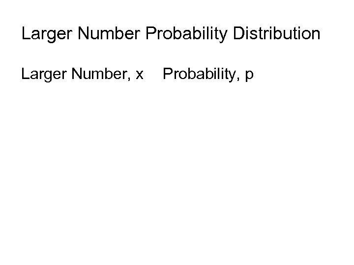 Larger Number Probability Distribution Larger Number, x Probability, p 