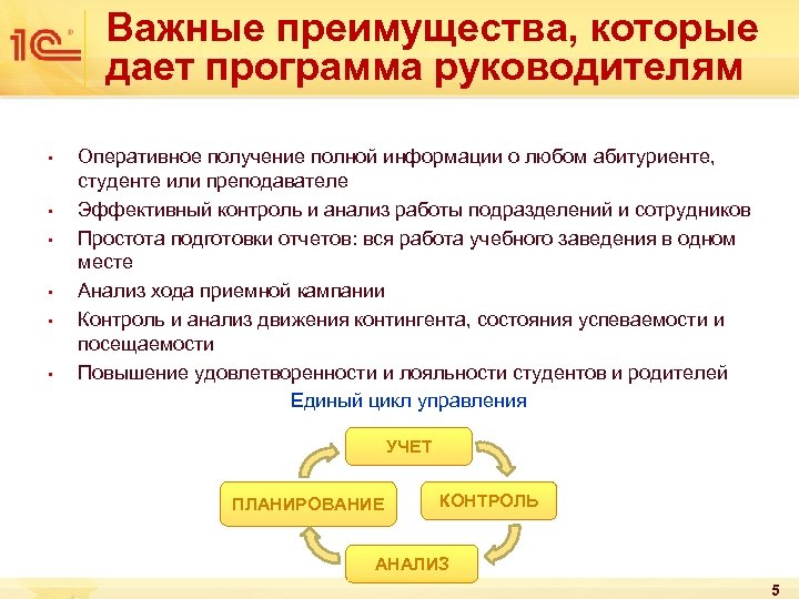 Важные преимущества, которые дает программа руководителям • • • Оперативное получение полной информации о