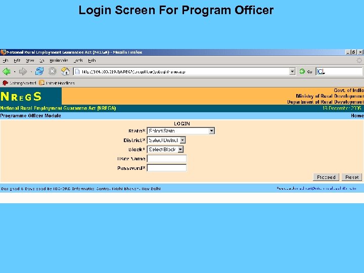 Login Screen For Program Officer 